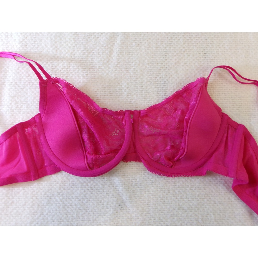 Adored by Adore Me Hot Pink Floral Lace Underwire Bra 40D Unlined Sheer Mesh - Picture 7 of 7